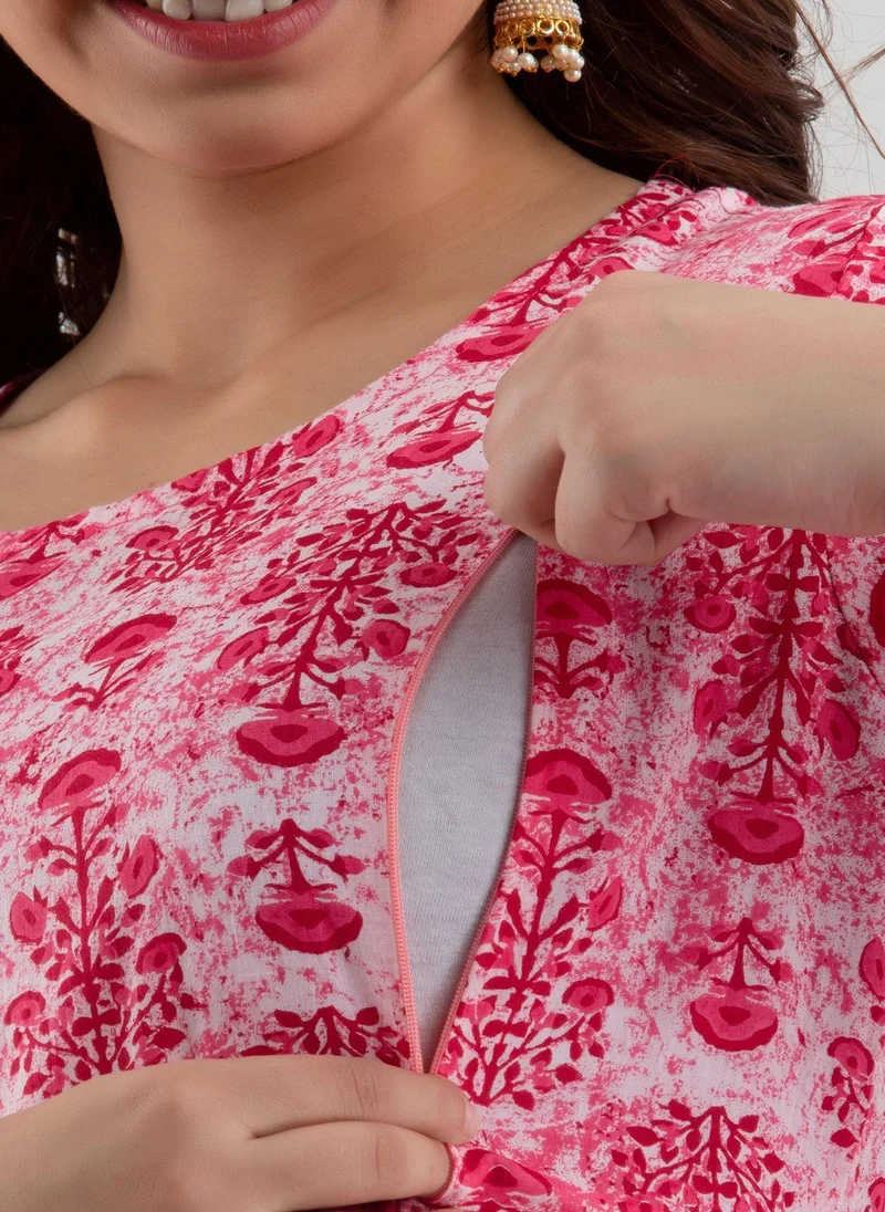 زيري سوق Pink Cotton Maternity Baby Feeding Dress