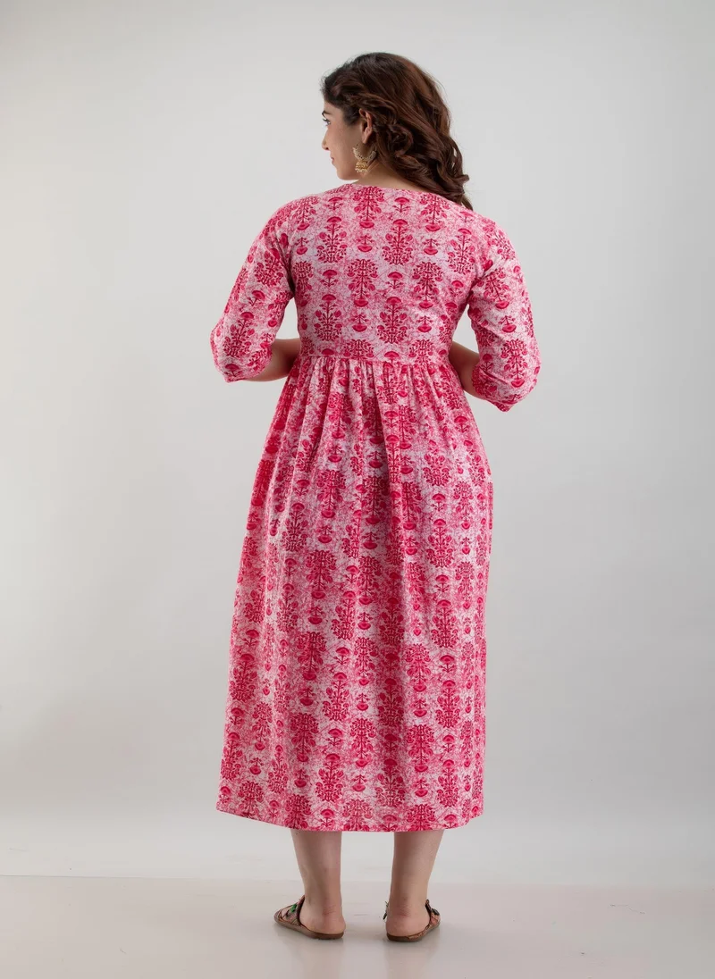 زيري سوق Pink Cotton Maternity Baby Feeding Dress