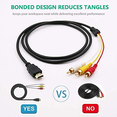 Eanetf HDMI to RCA Cable, 1080P 5ft/1.5m HDMI Male to 3-RCA Video Audio AV Cable Connector Adapter Transmitter for TV HDTV DVD(NO Signal Conversion Function) - Image 2