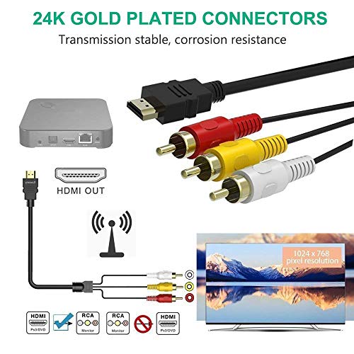 Eanetf HDMI to RCA Cable, 1080P 5ft/1.5m HDMI Male to 3-RCA Video Audio AV Cable Connector Adapter Transmitter for TV HDTV DVD(NO Signal Conversion Function) - Image 3