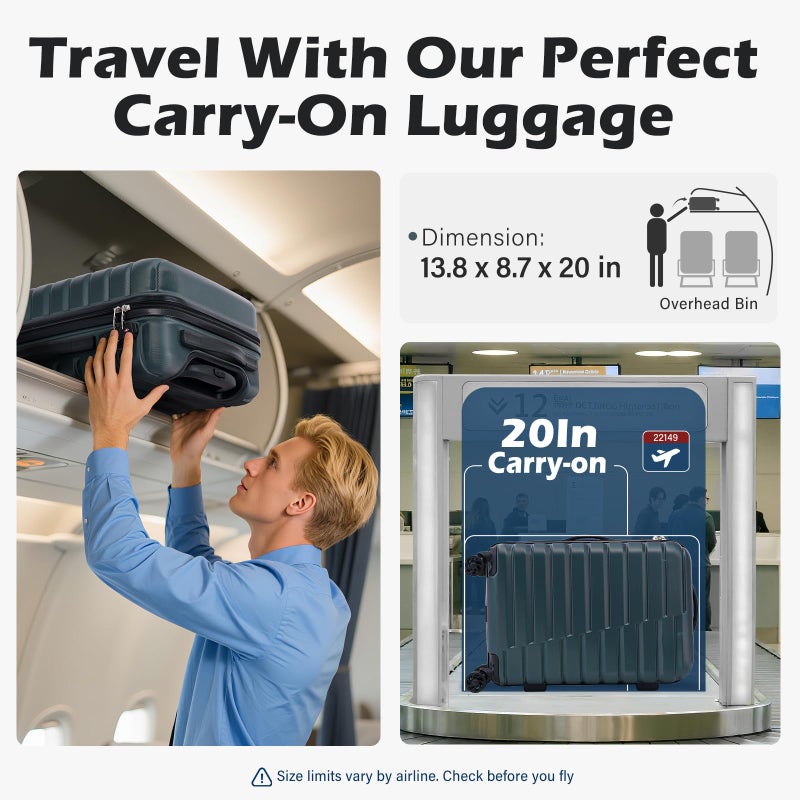 Coolife Carry On Luggage Airline Approved with Wheels Hard Shell Suitcase Spinner TSA Lock Telescopic Handle (20-inch-Teal blue) - Image 2