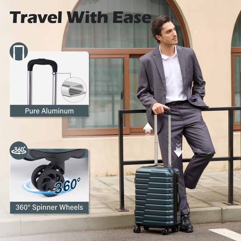 Coolife Carry On Luggage Airline Approved with Wheels Hard Shell Suitcase Spinner TSA Lock Telescopic Handle (20-inch-Teal blue) - Image 4