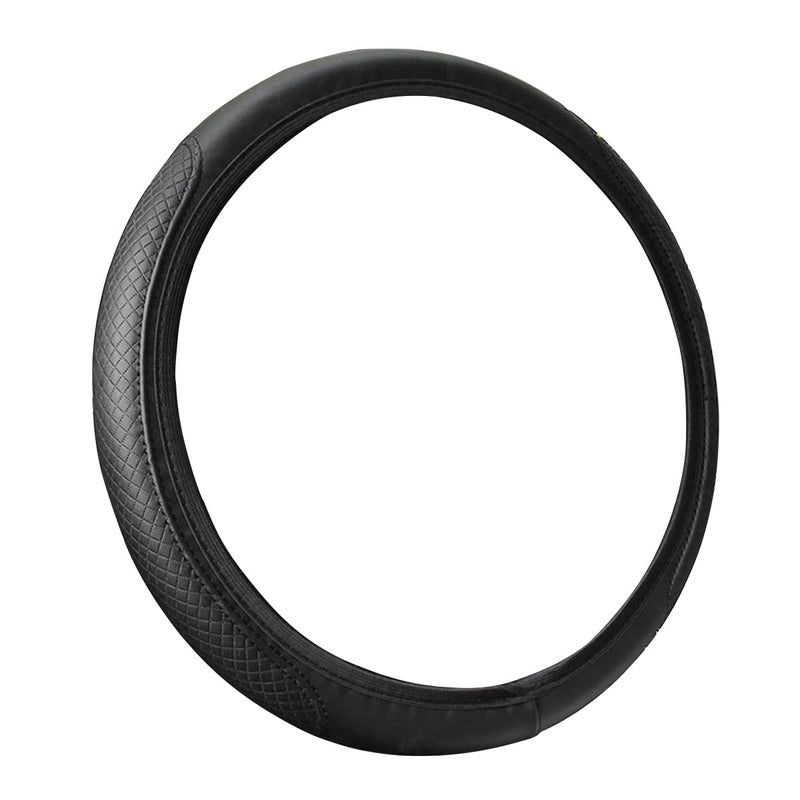 LoyaForba Leather Car Steering Wheel Cover for Men Women, Elastic, Breathable Anti-Slip, Universal 15 inch, (Black1) - Image 1