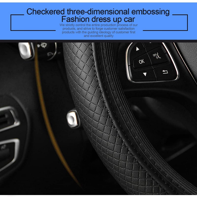 LoyaForba Leather Car Steering Wheel Cover for Men Women, Elastic, Breathable Anti-Slip, Universal 15 inch, (Black1) - Image 3