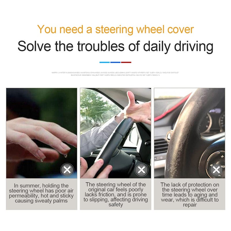LoyaForba Leather Car Steering Wheel Cover for Men Women, Elastic, Breathable Anti-Slip, Universal 15 inch, (Black1) - Image 5