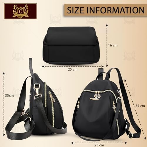 Global Impex Ethnic Style Waterproof Oxford Backpack for Women | Ladies Fashion Travel Canvas Bag | Large Capacity Nylon Collage Bagpack | Girls Laptop Backpack Black - Image 5