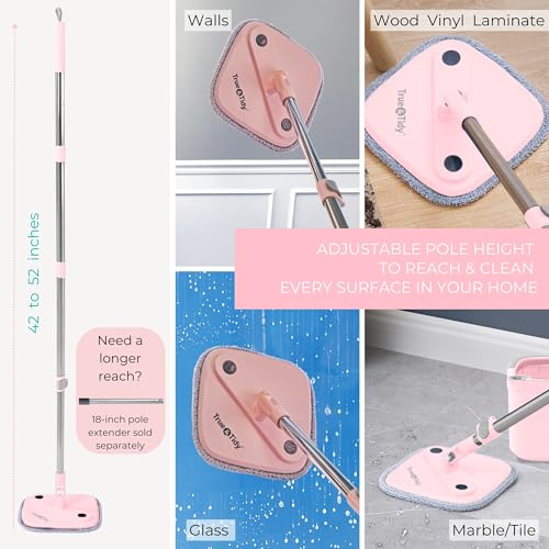True & Tidy® True Clean Mop and Bucket System, Includes Square Spin, Dual Compartment Mop Bucket and 2 Thick Machine Washable Pads New Upgraded with Side Brush & Self Standing Handle, Rose - Image 4