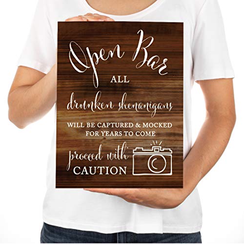 Andaz Press Wedding Party Signs, Rustic Wood Print, 8.5x11-inch, Open Bar All Drunken Shenanigans Will be Captured and Mocked for Years to Come Proceed with Caution Sign, 1-Pack - Image 3