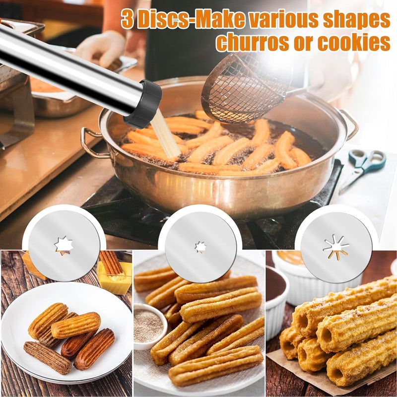 Catcan Churro Maker Machine, Churro Maker Kits Including Stainless Steel Churro Maker, Piping Bag with Churro Piping Tip, 4 Nozzles, 2 Brushes, 3 Discs for Homemade Different Shape Churros, Cookie - Image 4