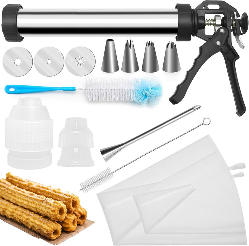 Catcan Churro Maker Machine, Churro Maker Kits Including Stainless Steel Churro Maker, Piping Bag with Churro Piping Tip, 4 Nozzles, 2 Brushes, 3 Discs for Homemade Different Shape Churros, Cookie - Image 1