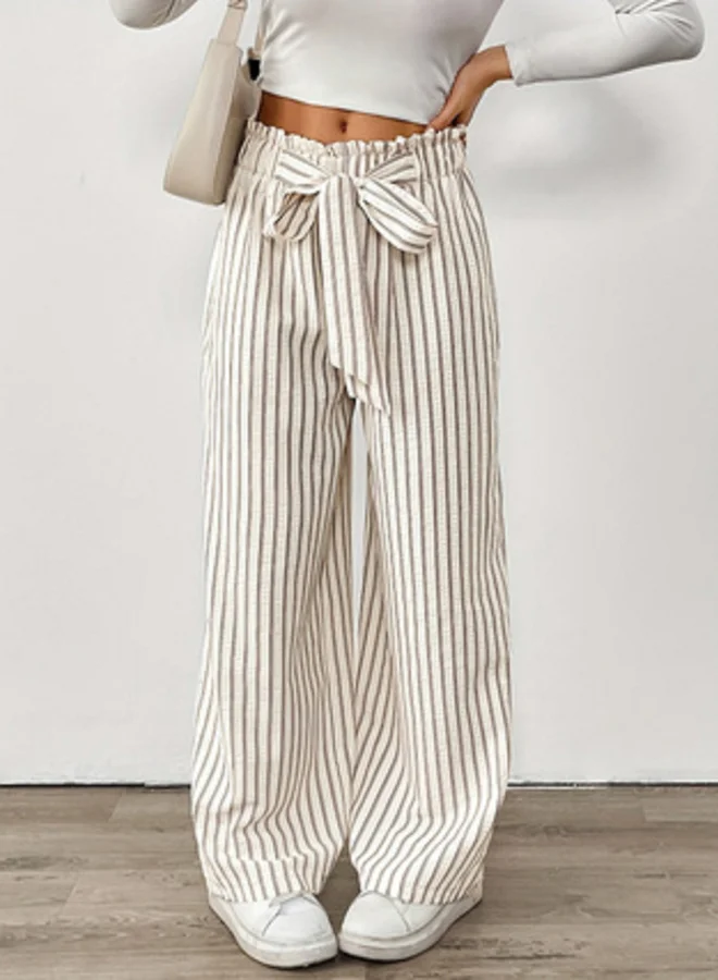 Take Two Striped Wide Leg Trousers with Drawstring Waist