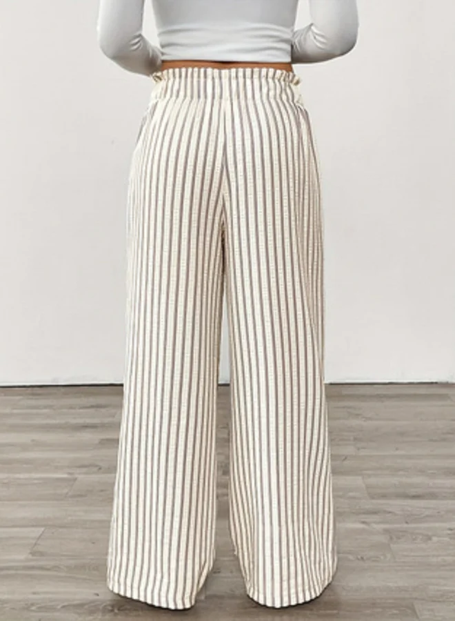 Take Two Striped Wide Leg Trousers with Drawstring Waist