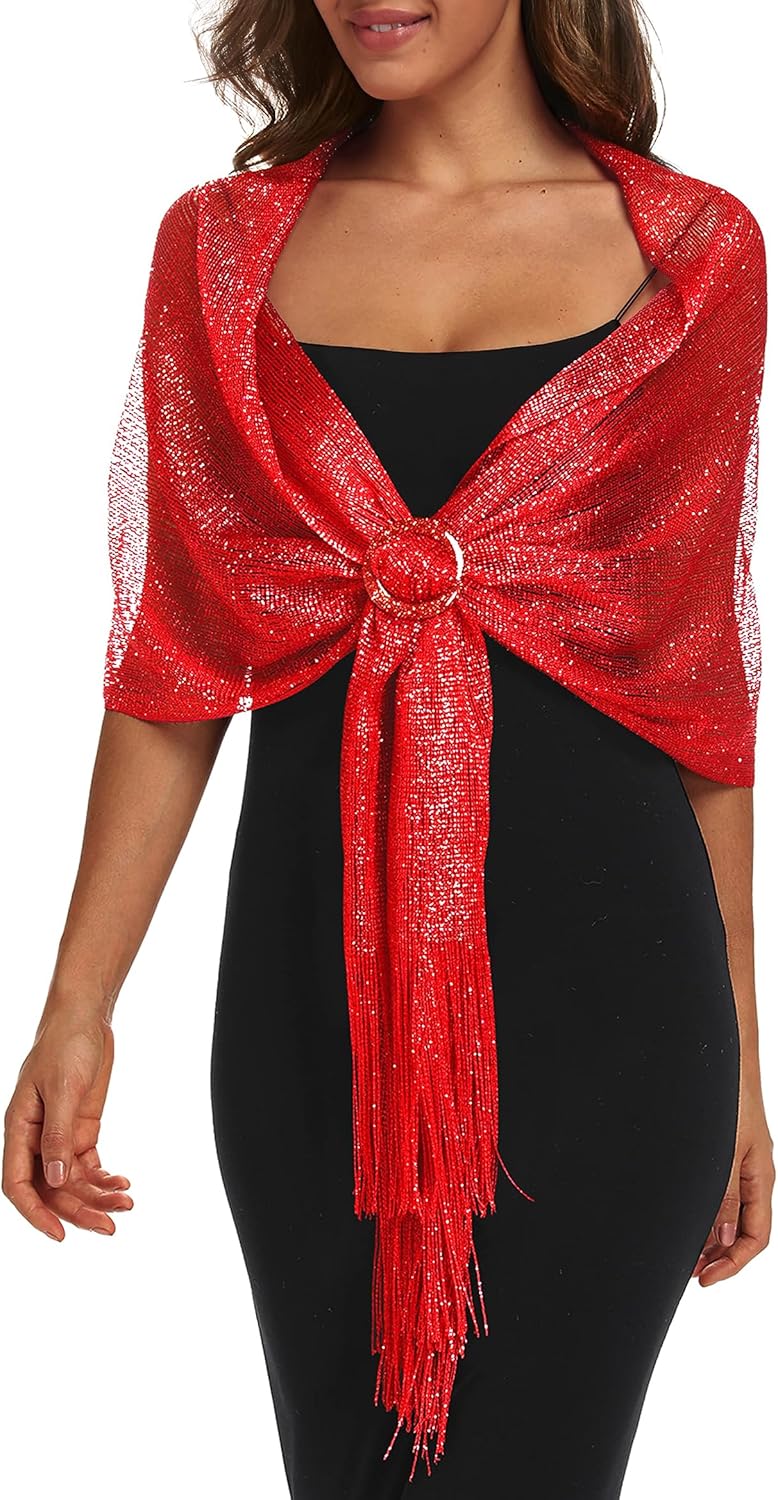 Rheane Shawls and Wraps for Evening Dress, Sparkle Shawls for Women with Buckle - Elegant Wedding Party Formal Shoulder Wrap - Image 1