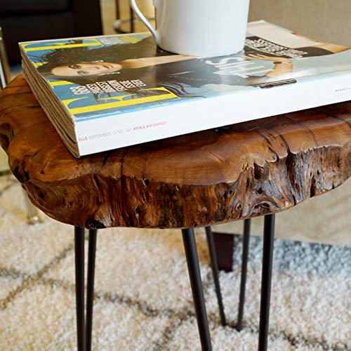 WELLAND Unique Shape Date Tree End Table Live Edge Side Table 13" W x 12" D x 16" H Plant Stand for Living Room Bedroom Home Office Patio - Image 5