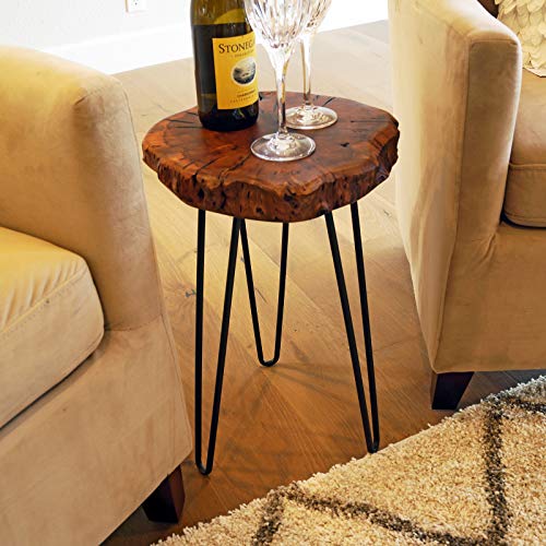 WELLAND Unique Shape Date Tree End Table Live Edge Side Table 13" W x 12" D x 16" H Plant Stand for Living Room Bedroom Home Office Patio - Image 1
