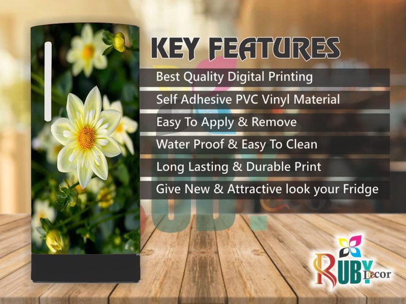 Ruby Décor Decorative Beautiful Flowers Design Sticker Refrigerator Door Sticker PVC Vinyl Fridge Wrap Sticker for Home (120 cm x 60 cm or 48 X 24 Inches)