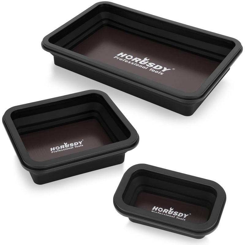 HORUSDY 3Piece Magnetic Parts Tray Set Tool Trays for Storage Organizer Screw Bolts Washers Nuts and Small Tools Tool Gifts for Men Black - Image 2