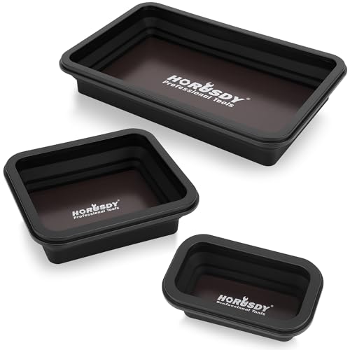 HORUSDY 3Piece Magnetic Parts Tray Set Tool Trays for Storage Organizer Screw Bolts Washers Nuts and Small Tools Tool Gifts for Men Black - Image 1