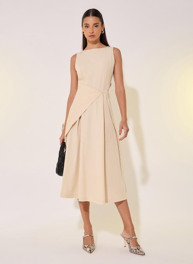 Styli Solid Boat Neck Sleeveless Wrap Midi Dress - Image 1
