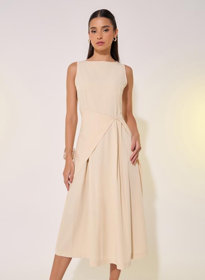 Styli Solid Boat Neck Sleeveless Wrap Midi Dress - Image 3