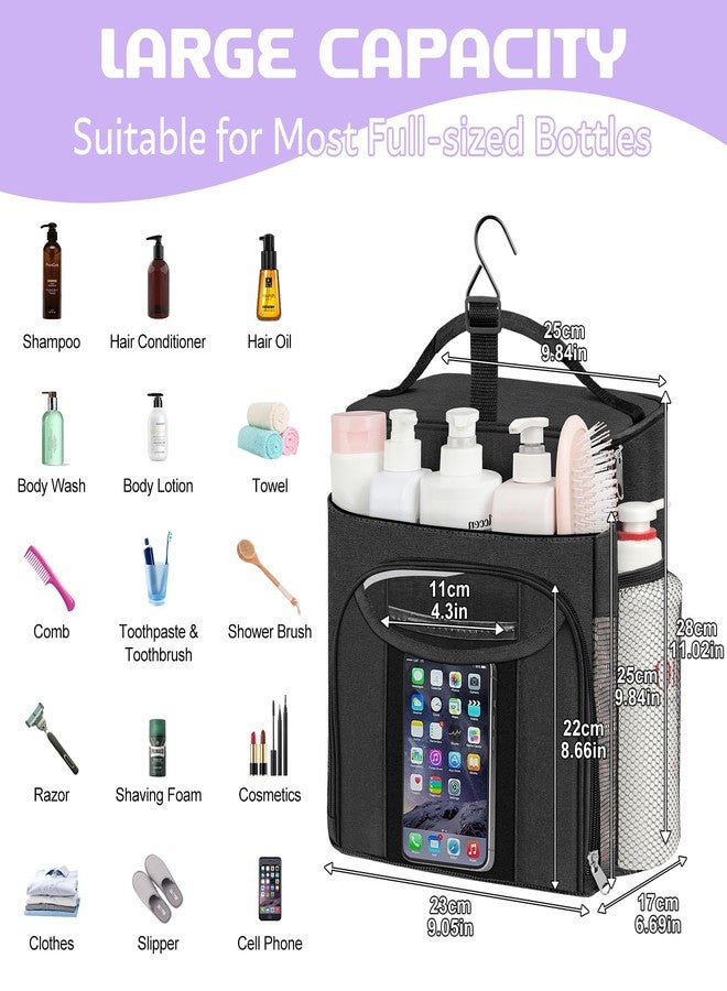 Attmu Large Capacity Portable Shower Caddy Dorm for College Essentials, Separate Compartment Hanging Toiletry Bag for College Student Camping Gym Travel Essentials (Black) - Image 2