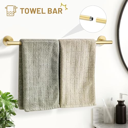 TURS Brushed Gold 5 Piece Bathroom Hardware Set, SUS304 Stainless Steel Bath Towel Bar Set, 23.6 Inch Round Bathroom Accessories Kit Wall Mounted - Image 2