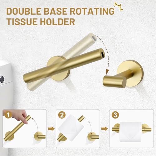 TURS Brushed Gold 5 Piece Bathroom Hardware Set, SUS304 Stainless Steel Bath Towel Bar Set, 23.6 Inch Round Bathroom Accessories Kit Wall Mounted - Image 3