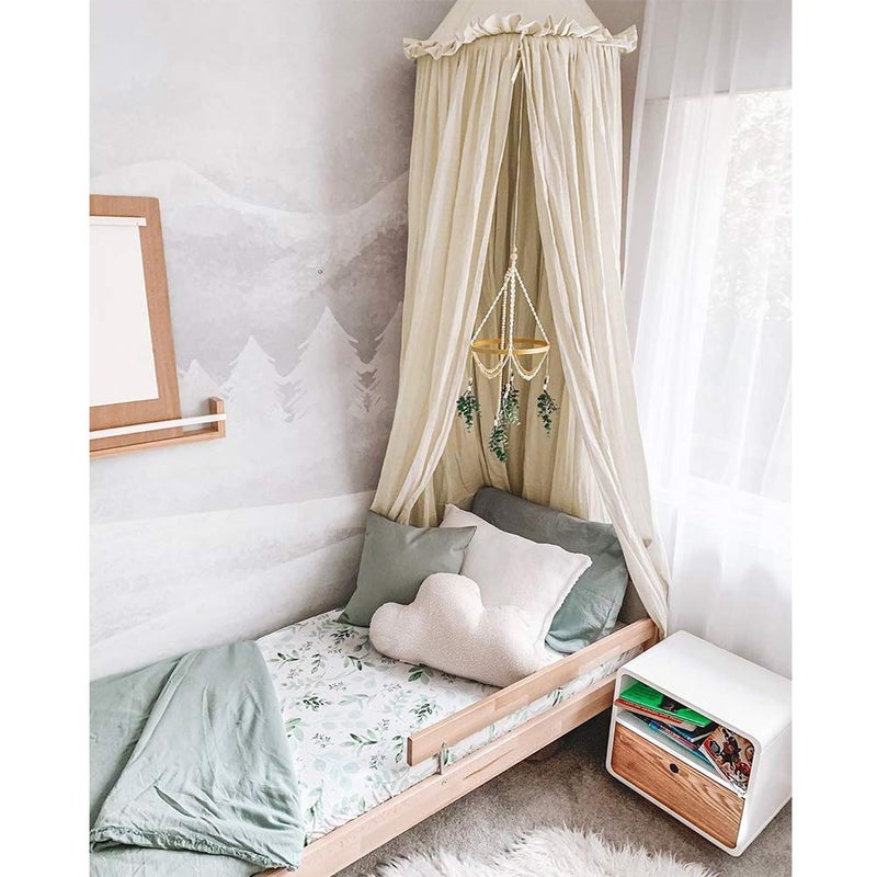 YIUOR Kids Bed Canopy with Frills Cotton Cover Net for Crib Reading Nook Curtain Hideaway Hanging Round Tent Nursery Bedding Play Room Decor