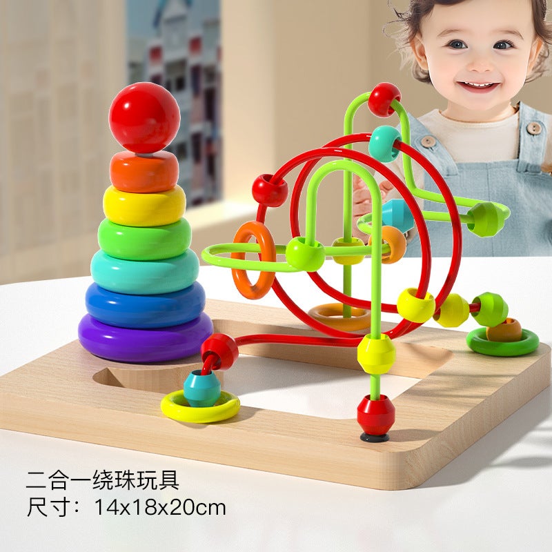 Wooden Balls Children'S Wooden Fruit Animal Beads Round Beads Educational Toys Development Intelligence Hand-Eye Coordination Building Blocks - Image 1