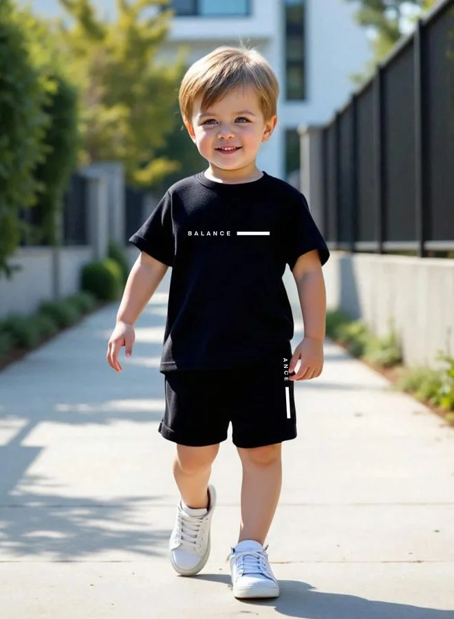 Take Two Take Two Boys Black Slogan T-Shirt and Shorts Set