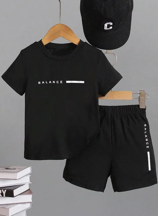 Take Two Take Two Boys Black Slogan T-Shirt and Shorts Set