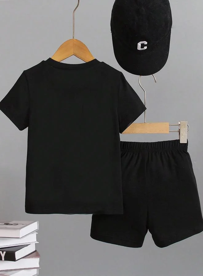 Take Two Take Two Boys Black Slogan T-Shirt and Shorts Set