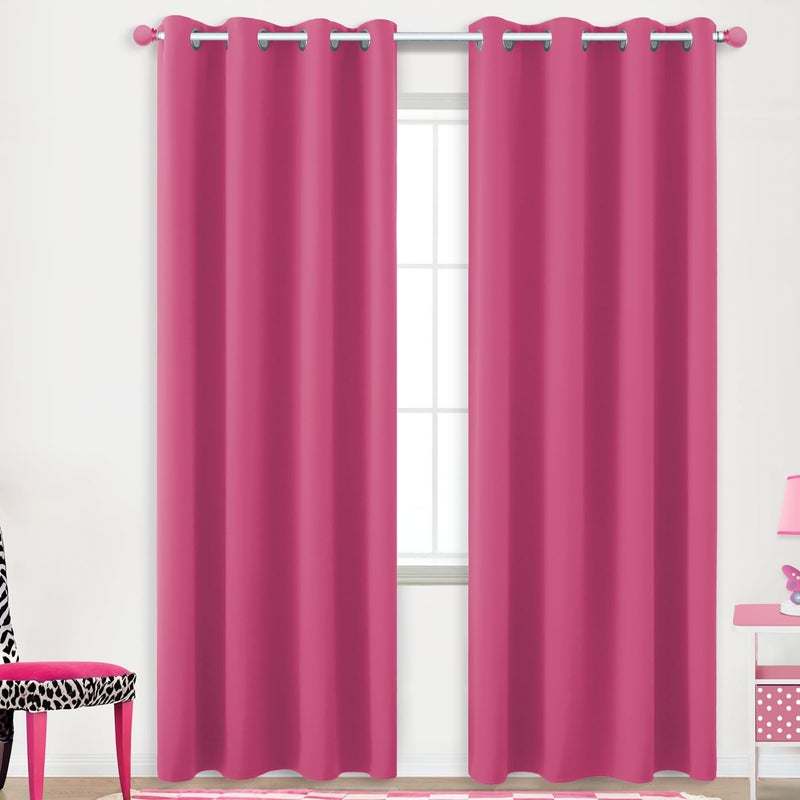 KOUFALL Hot Pink Curtans 96 Inches Long for Girls BedroomBlack Out Thermal Insulated Sun Light Blocking Window Curtains for Teen Room Decor
