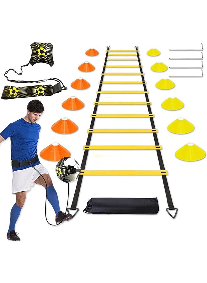 Garlo - Football Speed Agility Training Set Agility Ladder 12 Sports Cones and Football Kick Trainer Football Training Equipment Footwork Drills for Kids and Adults - Image 1