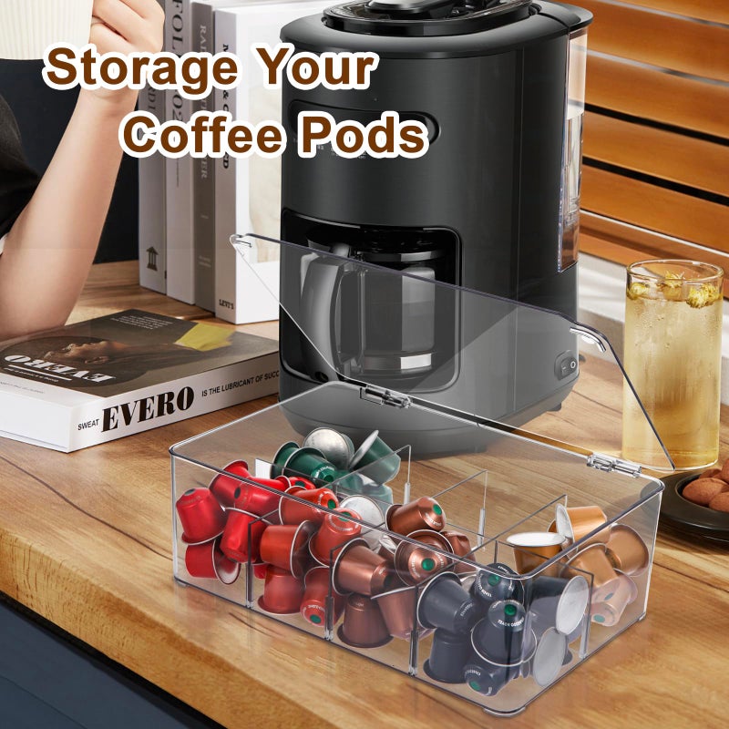 ZECENN Coffee Pod Holder Storage for Counter, Clear Organizer for K Cup, Compatible with Nespresso OriginalLine VertuoLine Capsules & Keurig, Acrylic Coffee Pods Holder with Lid - Clear - Image 3