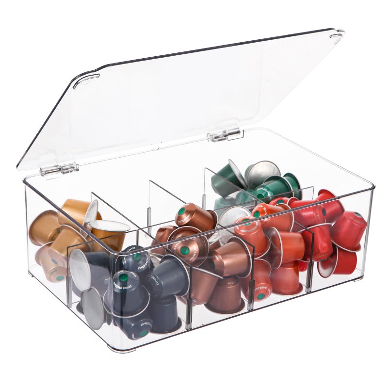 ZECENN Coffee Pod Holder Storage for Counter, Clear Organizer for K Cup, Compatible with Nespresso OriginalLine VertuoLine Capsules & Keurig, Acrylic Coffee Pods Holder with Lid - Clear - Image 1