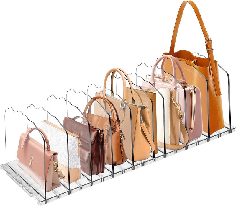 Horoof Home 2-Pack Acrylic Purse Organizer - Clear Handbag Storage Rack with 10 Adjustable Dividers - Image 1