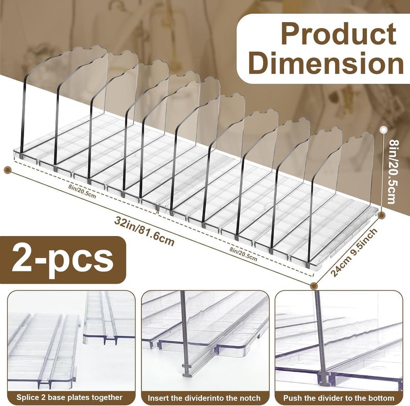 Horoof Home 2-Pack Acrylic Purse Organizer - Clear Handbag Storage Rack with 10 Adjustable Dividers - Image 2