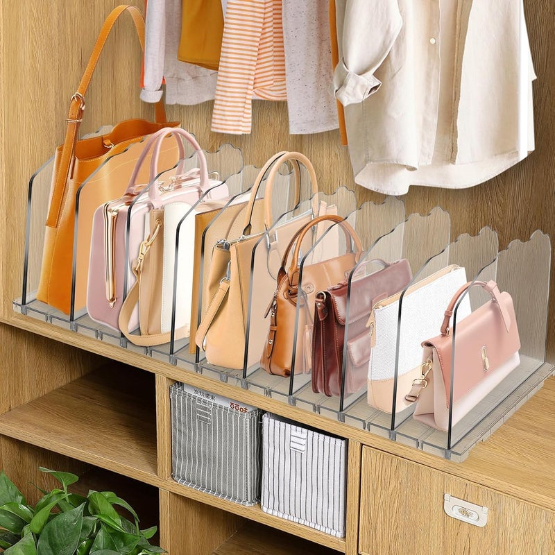 Horoof Home 2-Pack Acrylic Purse Organizer - Clear Handbag Storage Rack with 10 Adjustable Dividers - Image 3
