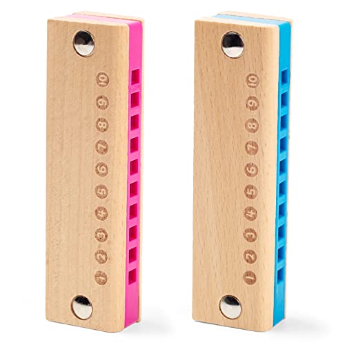 Koogel 2PCS Kids Harmonica 10 Hole Wooden Beginner Mouth Organ Toy Musical Instruments for Kids Adults Birthday Gifts - Image 1