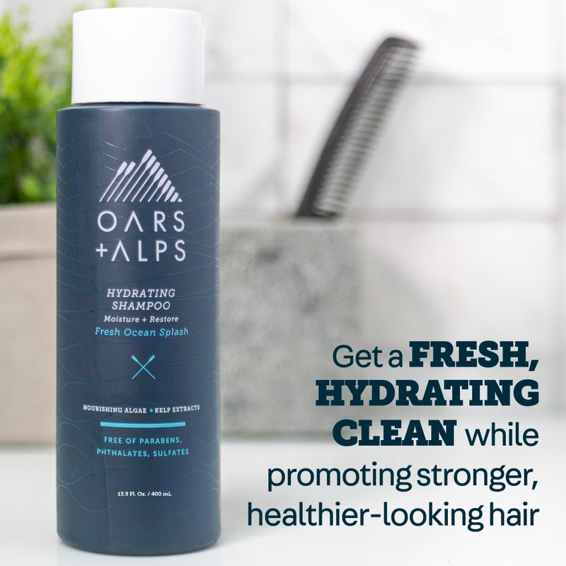 Oars + Alps Men's Sulfate Free Hydrating Shampoo, Infused with Kelp & Algae Extracts, Moisturizing Formula, Fresh Ocean Splash Scent, 1 Pack, 13.5 Fl Oz - Image 3