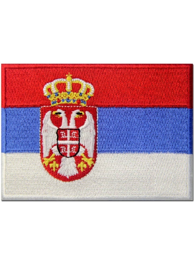EmbTao Serbia Flag Embroidered Patch Serbian Balkan Iron On Sew On National Emblem - Image 1