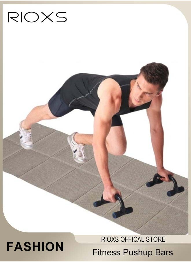 RIOXS Push Up Bars With Exercise Mat,1 Pair Sturdy Fitness Push Up Stands,Non-slip Foldable Yoga Mat,Pushup Handles With Cushioned Foam Grip,Push Up Handles Grips For Strength Training Home Gym Exercise  - Image 1