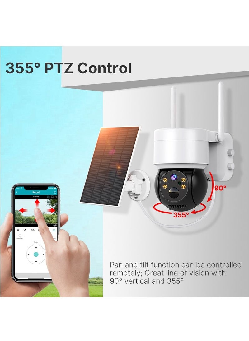 Generic - WiFi Wireless Security Camera Outdoor Network Solar Battery, PTZ Home Video Surveillance System, Radar Motion Detection, Night Vision 2-Way Audio, Pan Tilt, With Solar Panel, Solar Dome, without wires - Image 1