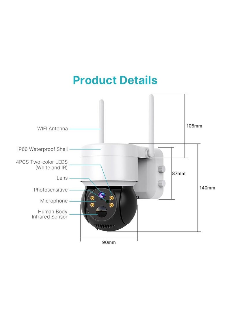 Generic - WiFi Wireless Security Camera Outdoor Network Solar Battery, PTZ Home Video Surveillance System, Radar Motion Detection, Night Vision 2-Way Audio, Pan Tilt, With Solar Panel, Solar Dome, without wires - Image 1