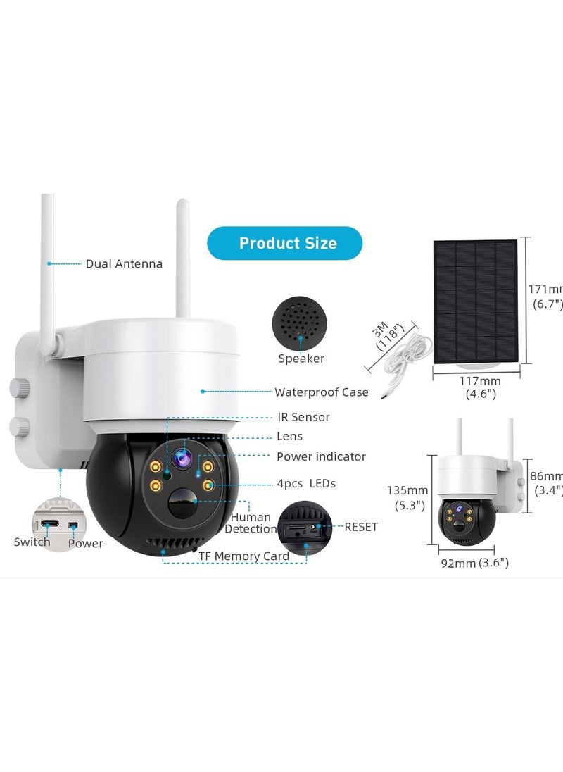 Generic - WiFi Wireless Security Camera Outdoor Network Solar Battery, PTZ Home Video Surveillance System, Radar Motion Detection, Night Vision 2-Way Audio, Pan Tilt, With Solar Panel, Solar Dome, without wires - Image 1