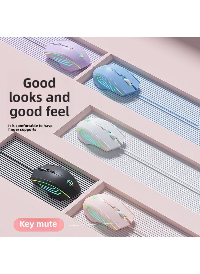 Mouse Wired Mute With Side Game Machine Notebook Universal Usb Special Key Office Desktop Computer E-sports-Color:Upgraded Version 7-key-rgb Light-3200dpi-crack Blue