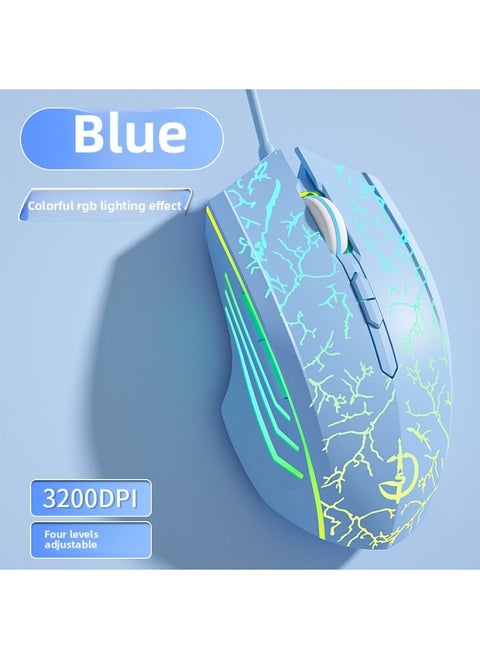 Mouse Wired Mute With Side Game Machine Notebook Universal Usb Special Key Office Desktop Computer E-sports-Color:Upgraded Version 7-key-rgb Light-3200dpi-crack Blue