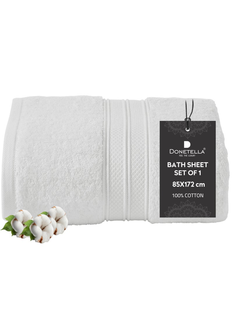 Donetella Premium 100 % Combed Cotton 1-Pcs Bath Sheet (85 X 172 CM) 600 GSM Large Towel, Highly Absorbent, Quick Dry,Best Towel for Bathroom, Spa And Hotel,White  - Image 1
