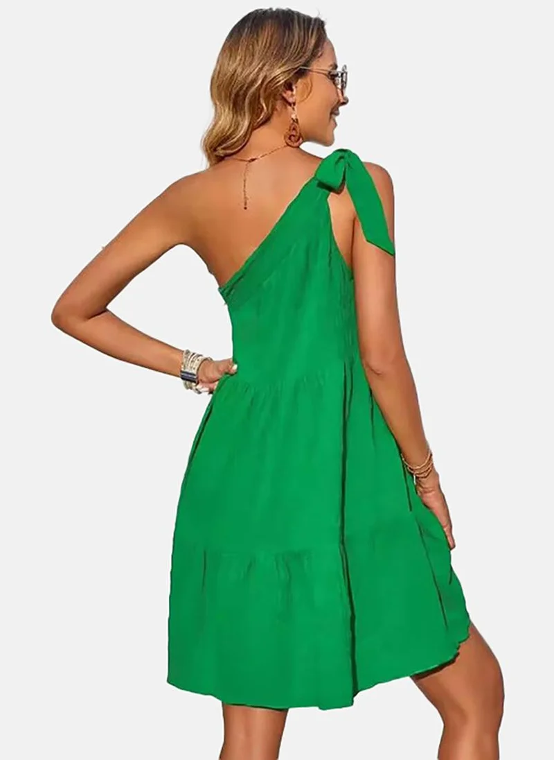 YUNIQEE Green One-Shoulder Dress
